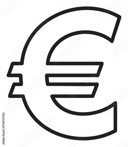 Bold black outline of the euro currency symbol, illustrating finance and international economics.