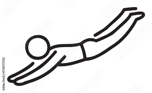 Black outline icon of a swimming person performing a forward dive in a streamlined position.