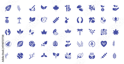 Collection of Blue Nature and Eco-Friendly Icons on White Background