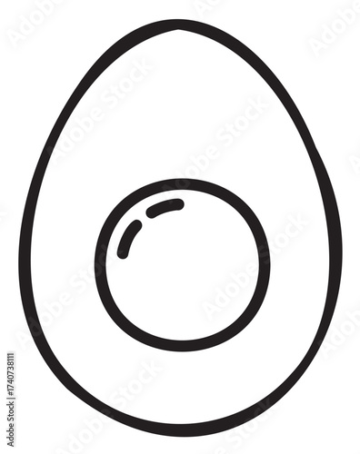 Simple black outline vector icon of a whole egg with a concentric ring design indicating a sliced appearance.