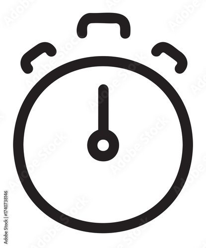 Black outline of a simple stopwatch icon with minimalistic style, featuring a single hand pointing upwards within a circular frame.