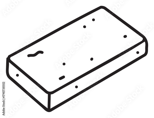 Simple black outline of a rectangular sponge, showcasing its textured surface and clean edges.