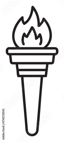 Black outline vector icon of a simple flaming torch, depicting a classic symbol of light and guidance.