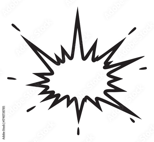 Black outline vector icon of a stylized comic explosion with jagged edges. minimal linear illustration for dynamic and energetic visual concepts.