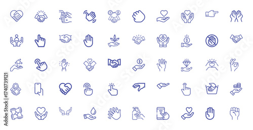 Collection of Hand and Gesture Icons: Support, Care, and Action