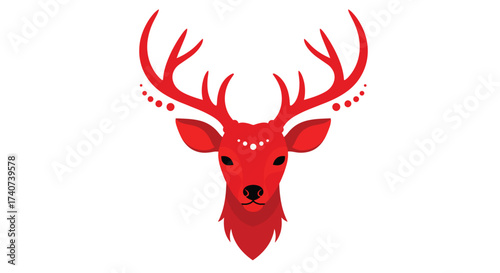 Stylized Red Deer Head with Intricate Antlers and Decorative Markings.