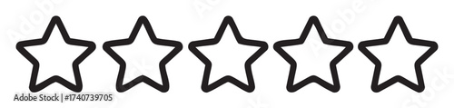 Five black outline stars arranged in a horizontal row, symbolizing a rating or review concept.