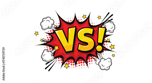 Vibrant VS Comic Book Style Explosion with Stars and Smoke.