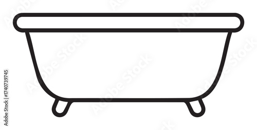 Black outline of a classic freestanding bathtub with four legs and a smooth, curved exterior.