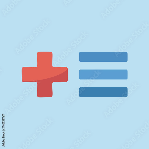 Adding Up Plus Sign and Equals Symbol on Blue Background for Education or Finance