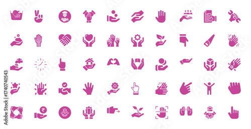 Collection of Pink Hand Icons Representing Various Actions and Concepts