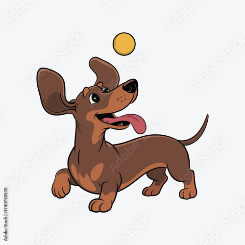 Dachshund Dog Playing With Ball Cartoon Vector Illustration.