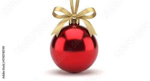 Shiny red Christmas ornament with gold ribbon, perfect for festive decorations