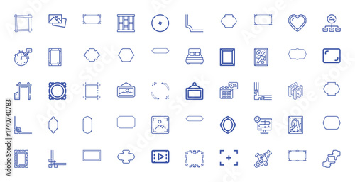 Collection of various frame and border icons in blue outline style