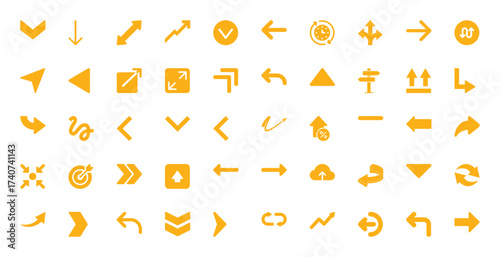 Collection of Yellow Arrow Icons and Symbols on White Background