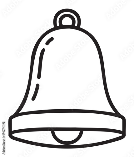 Black outline of a classic bell with a simple design and bold lines, showing a traditional shape complete with clapper and loop for hanging.