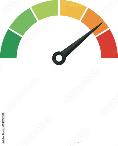 A speedometerlike gauge, showing a range from green to red, indicating performance or efficiency levels with a needle pointing towards the orange section, suggesting moderate status