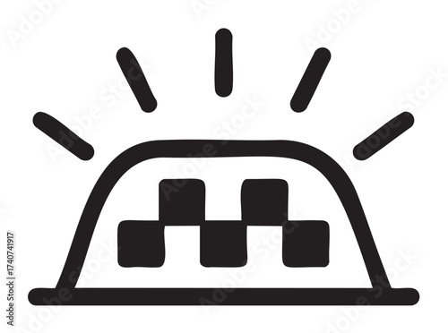 Black outline icon of a checkered taxi roof light with rays, representing transportation and urban transit.