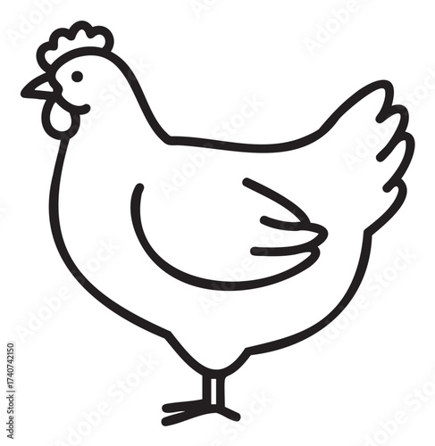 Black outline vector icon of a simple chicken with minimal detailing, depicting a stylized rooster in profile view.