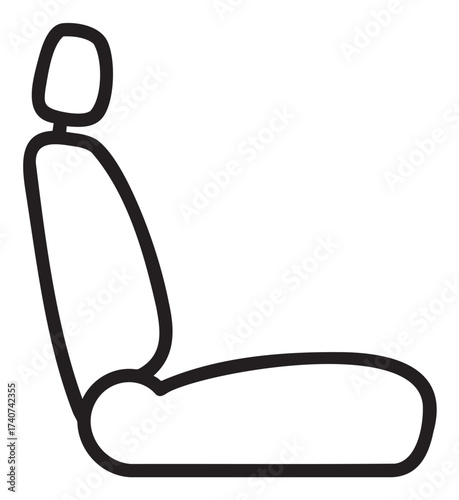 Black outline icon of a simple car seat with a headrest, showing an ergonomic and minimal design for automobile concepts.