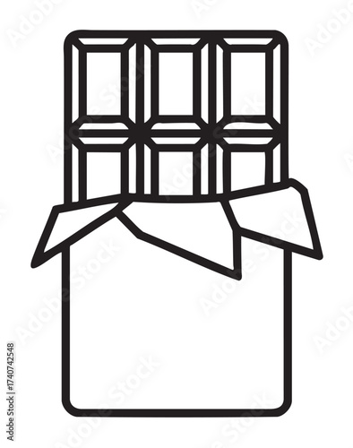 Black outline icon of a chocolate bar partially unwrapped, revealing a grid of square chocolate pieces.