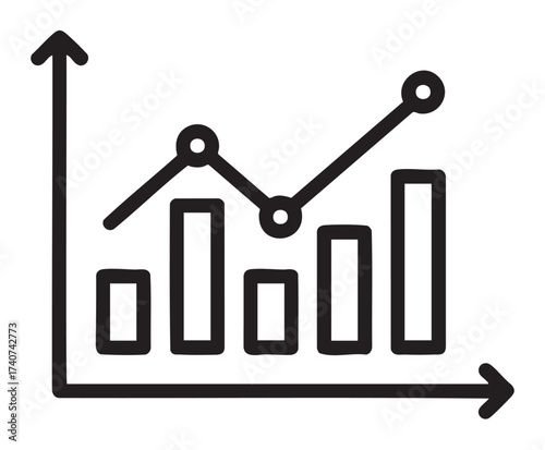 Black outline icon of a line and bar graph with data points connected, representing statistical analysis.