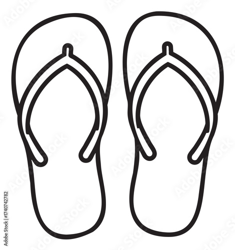 Simple black outline icon of a pair of flip-flops, showcasing summer footwear without additional detail.