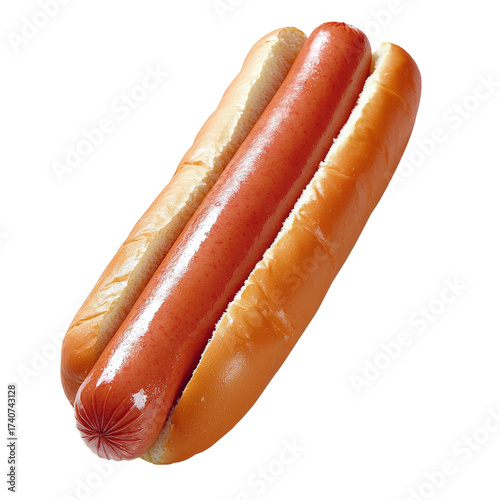 Perfectly Prepared Hot Dog on a Fresh Bun Isolated Against White Backdrop