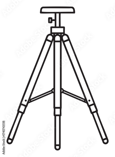 Black outline of a simple adjustable tripod stool with three legs and a flat seat.