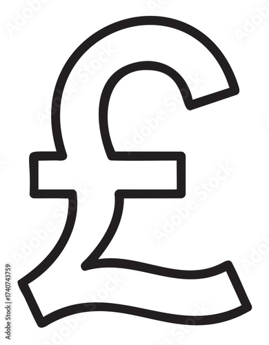 Black outline of a simple british pound symbol with a wavy horizontal bar, representing currency and finance.