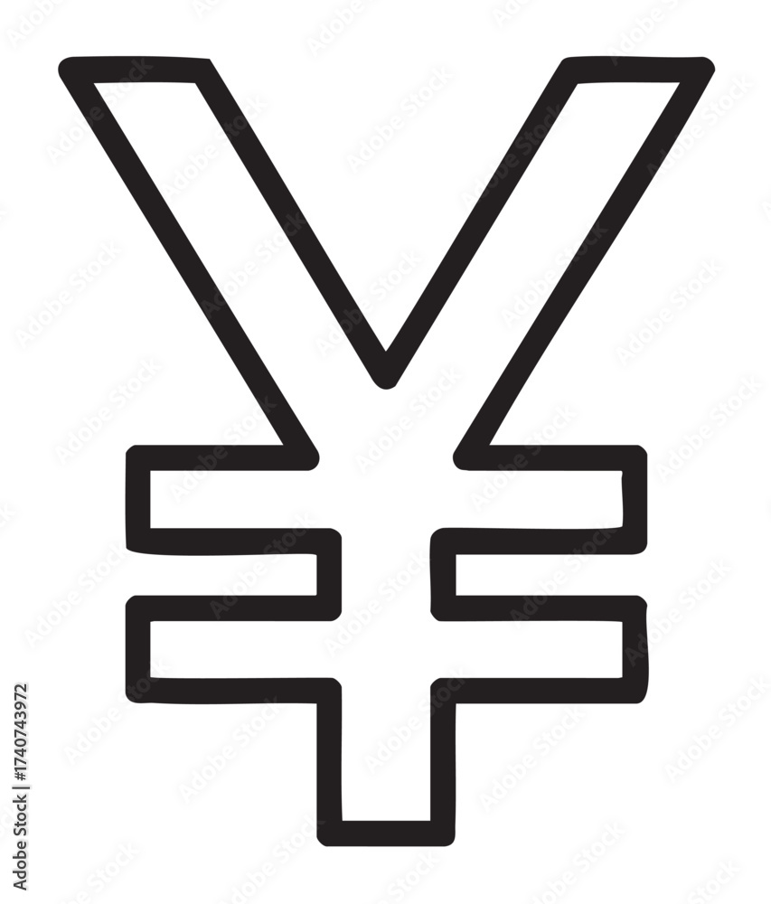 Obraz premium Black outline of a yen currency symbol featuring a vertical line intersecting two horizontal bars.