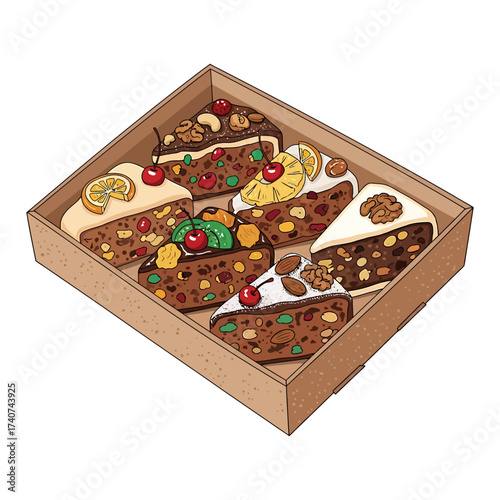 Assorted Festive Fruitcake Slices Box Holiday Dessert