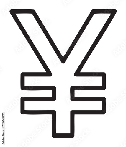Black outline of a yen currency symbol featuring a vertical line intersecting two horizontal bars.