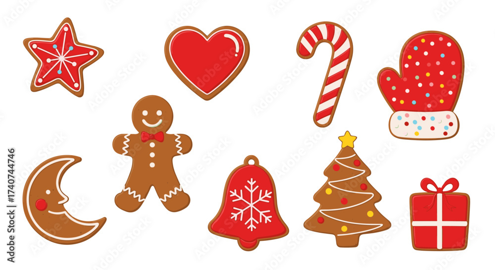 Naklejka premium A charming collection of delicious festive gingerbread cookies ready for Christmas celebrations.