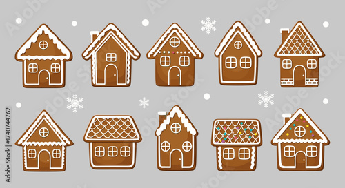 A collection of delicious gingerbread houses decorated with icing and candy.