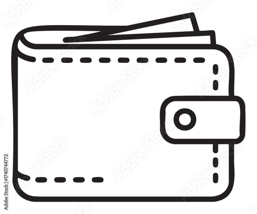 Black outline of a closed leather wallet with a button clasp and visible stitching details.