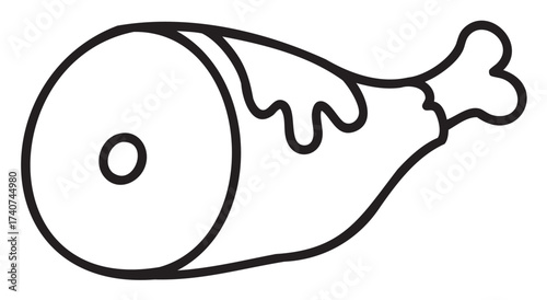 Black outline of a ham bone with a dripping glaze design, representing a simplistic meat illustration.
