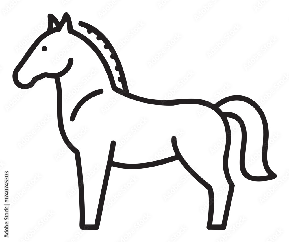 Obraz premium Black outline vector icon of a standing horse with a simplistic design and minimalistic features.