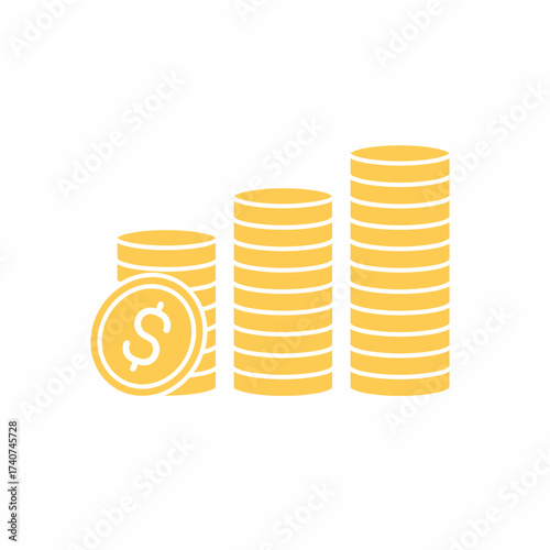 Illustration of three stacks of gold coins increasing in height with a dollar sign on the first stack