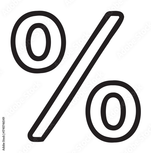 Black outline vector icon depicting a bold and simple percentage symbol. minimal design used in finance and mathematics.