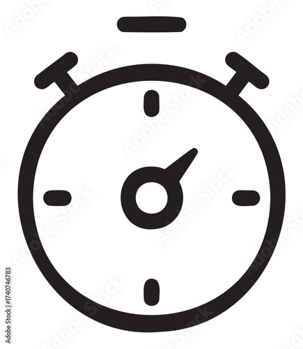 Black outline icon of a simple stopwatch with clear markers and buttons, representing precision and timekeeping.