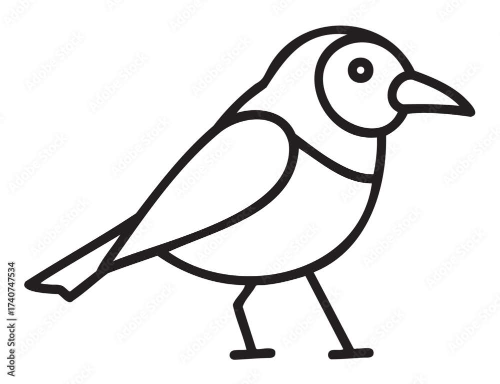 Obraz premium Black outline of a simple bird standing, featuring a distinct beak and tail with minimalistic design.