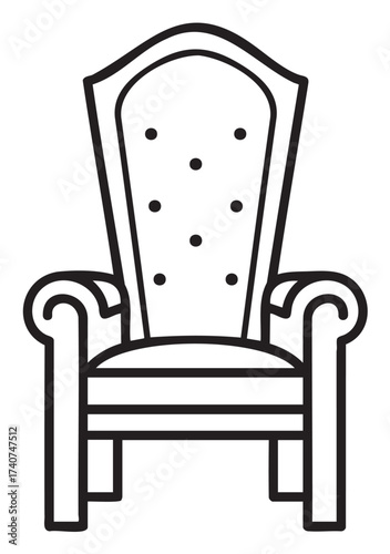 Black outline icon of a simple high-backed armchair with armrests and a tufted cushion design.