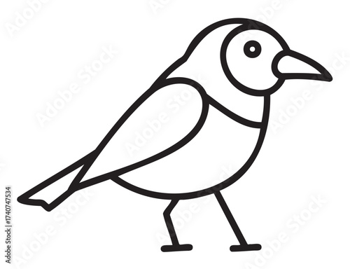 Black outline of a simple bird standing, featuring a distinct beak and tail with minimalistic design.
