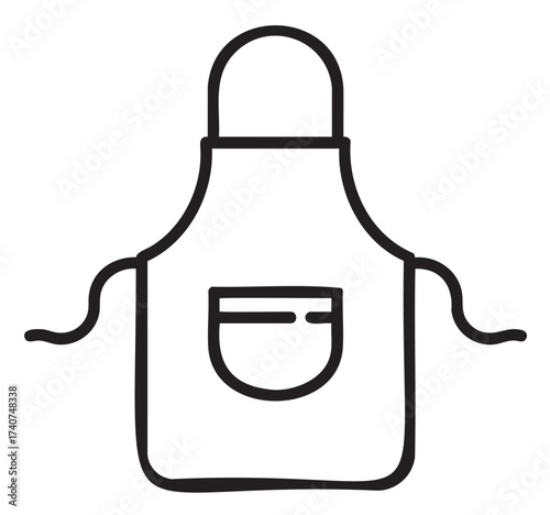 Black outline vector icon of a simple kitchen apron with a front pocket and straps. minimal linear illustration for cooking and baking concepts.