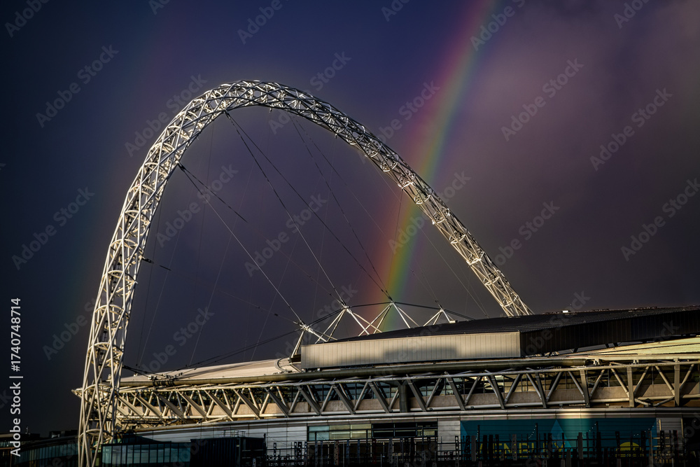 Obraz premium Rainbow over the arch at Wembley Stadium