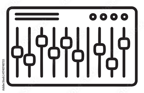 Black outline icon of an audio mixer with multiple sliding controls for sound adjustment in a minimal design.