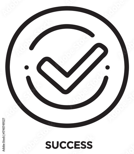 Black outline icon of a circular checkmark symbol inside a circle, representing success, completion, or confirmation.