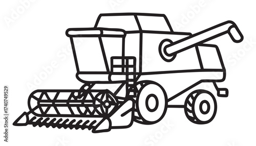 Black outline vector icon of a modern agricultural combine harvester with a grain auger and cutting platform.