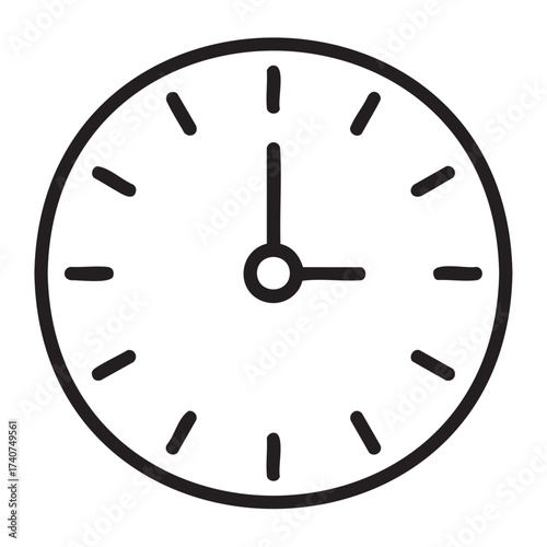 Black outline icon of an analog clock showing 9 o'clock with simple tick marks in a minimal design.